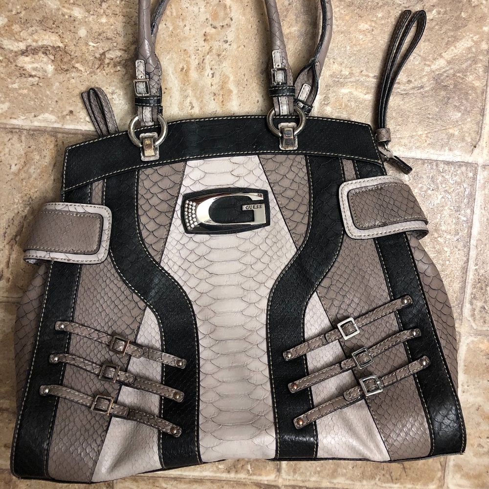 Large Guess Faux Snakeskin Shoulder Bag